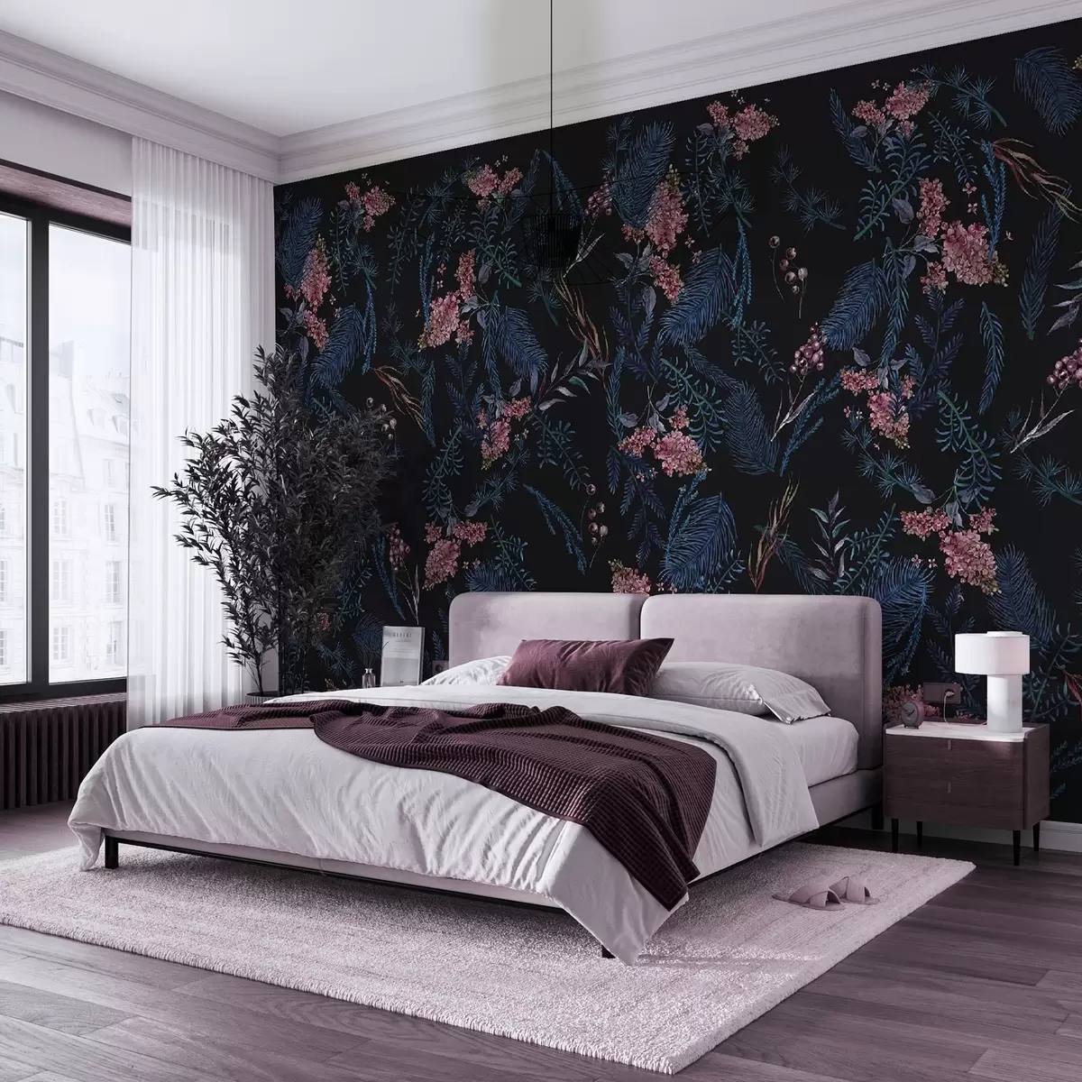 τοιχογραφίες Floral μοτίβο με σκούρο φόντο u98775