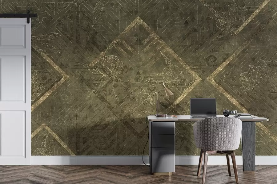 τοιχογραφίες Grunge υφή με λουλουδάτα μοτίβα w02079v1