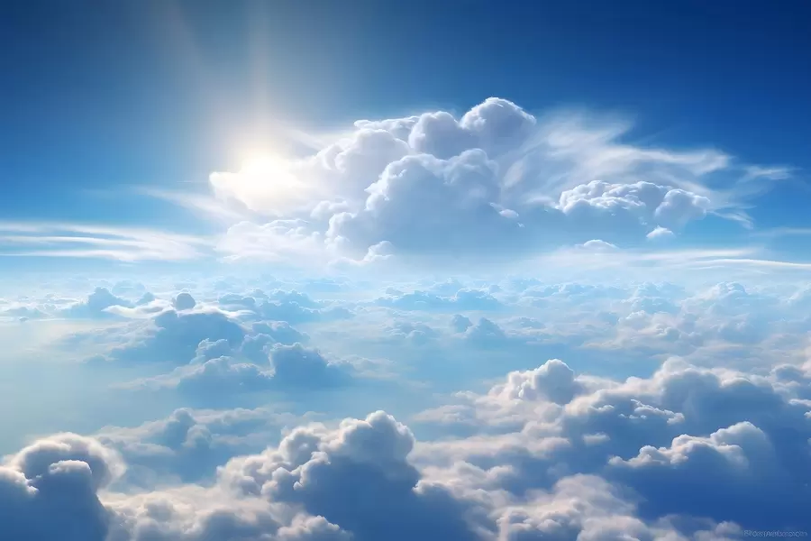 τοιχογραφίες Γαλήνιος ουρανός με χνουδωτά σύννεφα από πάνω u76148