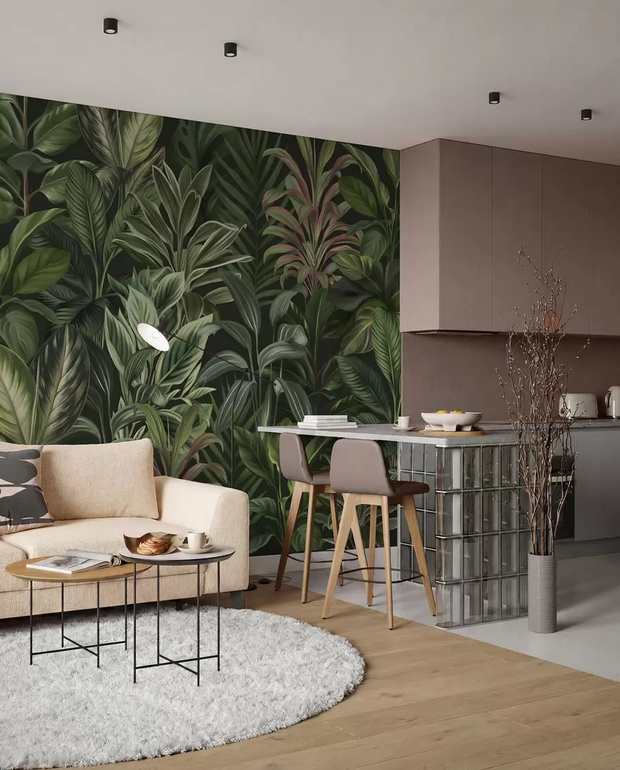 τοιχογραφίες Πυκνό πράσινο τροπικό φύλλωμα w02126