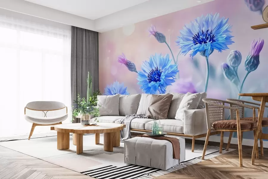 τοιχογραφίες Μεγάλα άνθη καλαμποκιού σε απαλό ροζ φόντο w02124