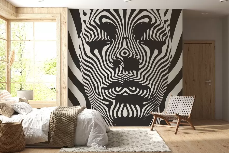 τοιχογραφίες Πέργκολα σε στυλ op art με αφηρημένο πρόσωπο, κυματιστές γραμμές σε ανοιχτόχρωμο φόντο w02285