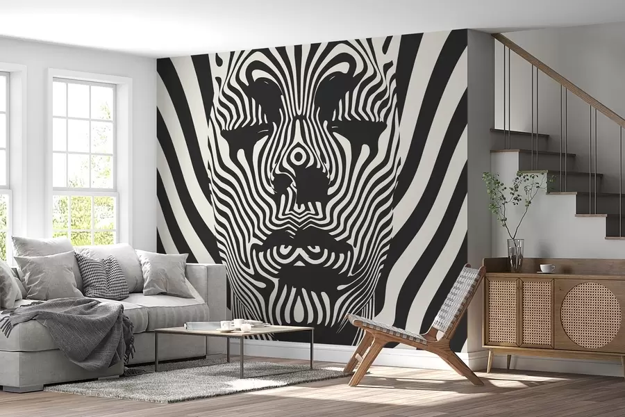 τοιχογραφίες Πέργκολα σε στυλ op art με αφηρημένο πρόσωπο, κυματιστές γραμμές σε ανοιχτόχρωμο φόντο w02285