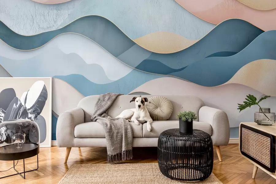 τοιχογραφίες Κυματιστό μοτίβο Art Deco σε ροζ και μπλε χρώματα w02290