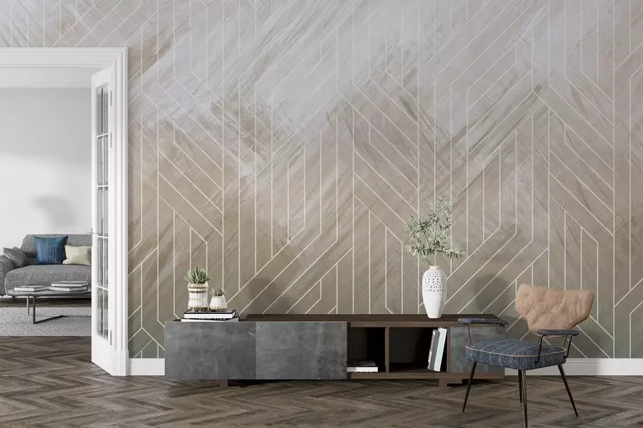 τοιχογραφίες Γεωμετρικό αφηρημένο φόντο με διαγώνιες γραμμές και εφέ διαβάθμισης σε αποχρώσεις του καφέ w08433v1