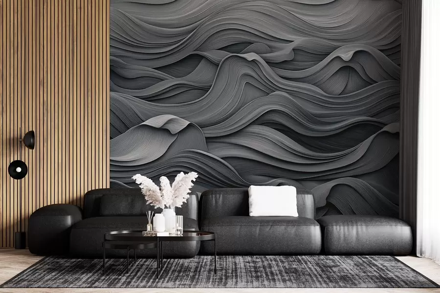 τοιχογραφίες Σκούρα γκρι κύματα w02311v1