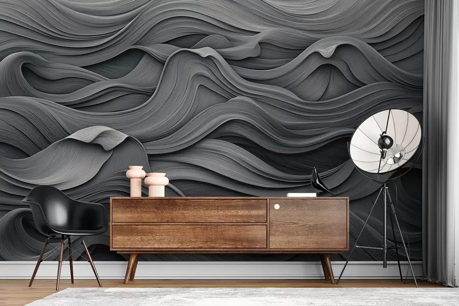 τοιχογραφίες Σκούρα γκρι κύματα w02311v1