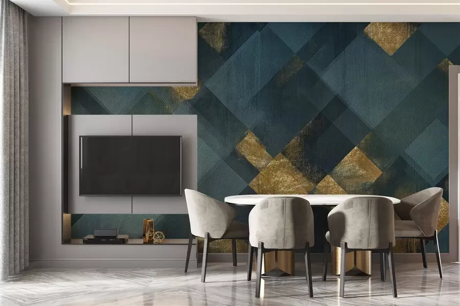 τοιχογραφίες μοντέρνα γεωμετρία σε πολυτελές στυλ με σμαραγδένια απόχρωση w02340v1