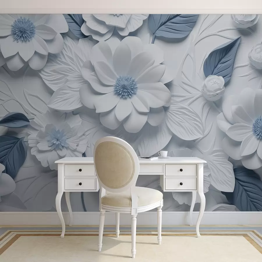τοιχογραφίες Ογκομετρικά λουλούδια από γύψο σε δύο χρώματα w02006v1