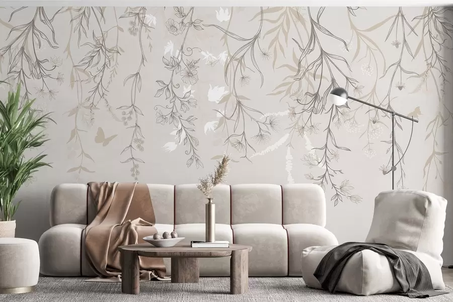 τοιχογραφίες Λεπτά γραμμικά λουλούδια που κρέμονται από το βουνό w02007