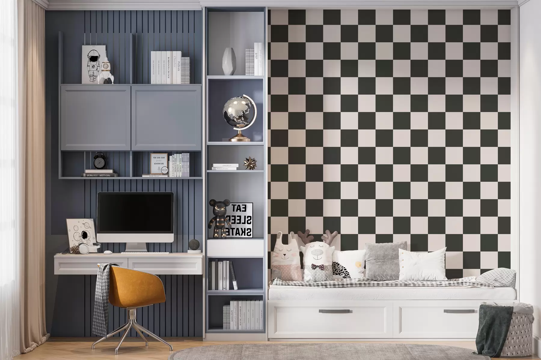 τοιχογραφίες Γεωμετρική ταπετσαρία σε μαύρο και λευκό w01922