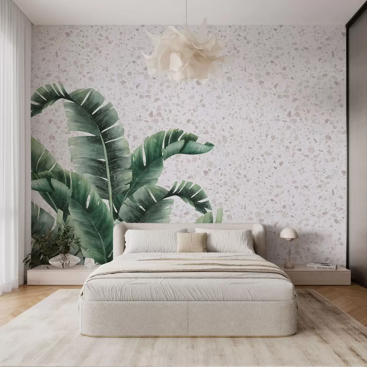 τοιχογραφίες Τροπικά φύλλα και φόντο terrazzo w02376