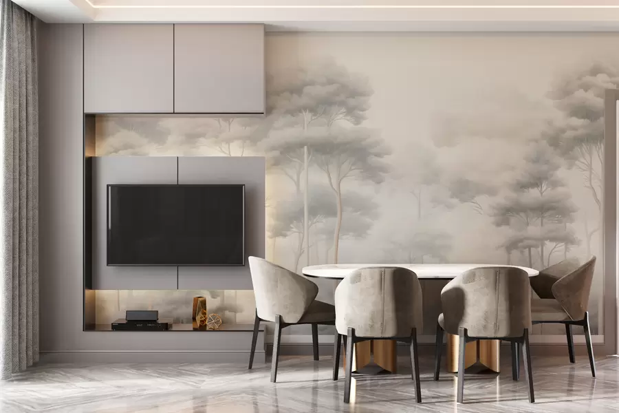 τοιχογραφίες Λεπτό δάσος με ομίχλη και χαλαρές κορώνες w02448