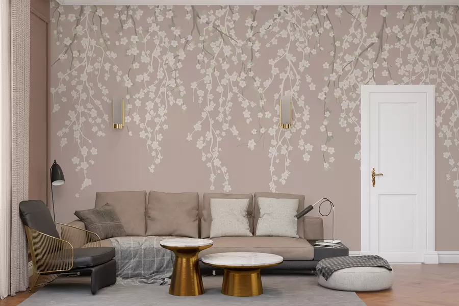 τοιχογραφίες Ρευστά λεπτά κλαδιά με λουλούδια σε παστέλ φόντο w02479v2