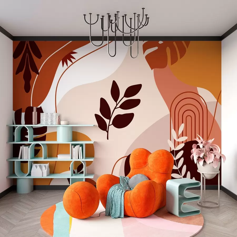 τοιχογραφίες Αφηρημένο μοτίβο με σιλουέτες φύλλων w02462