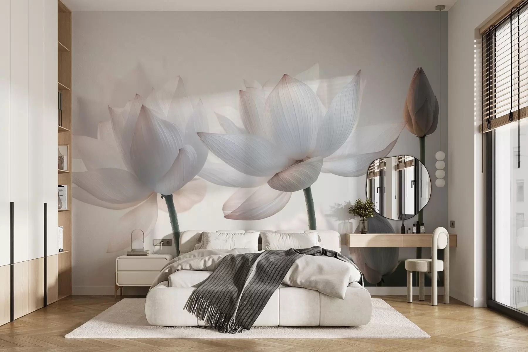 τοιχογραφίες Απαλά λουλούδια λωτού με πέταλα και φύλλα w08488
