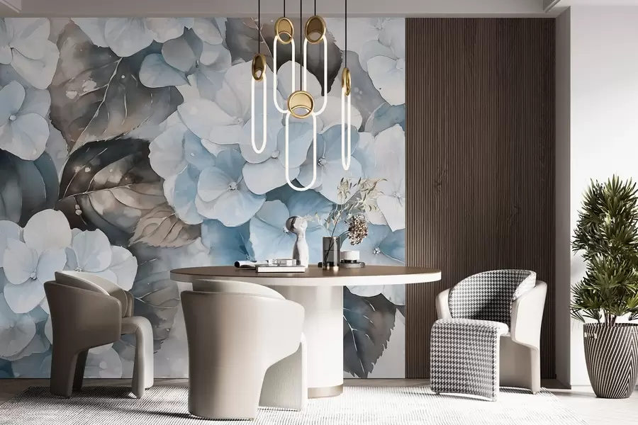 τοιχογραφίες Ορτανσία λουλούδια, υδατογραφία στυλ σχέδιο, μπλε χρώματα, floral w02488v1