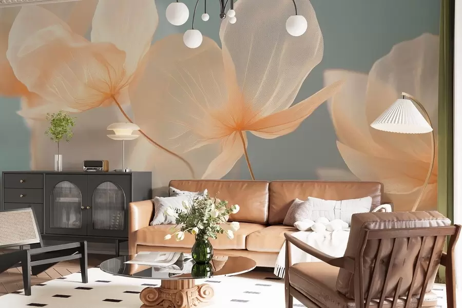 τοιχογραφίες Πέταλα λωτού, μια λεπτή σύνθεση με μπλε φόντο w08500