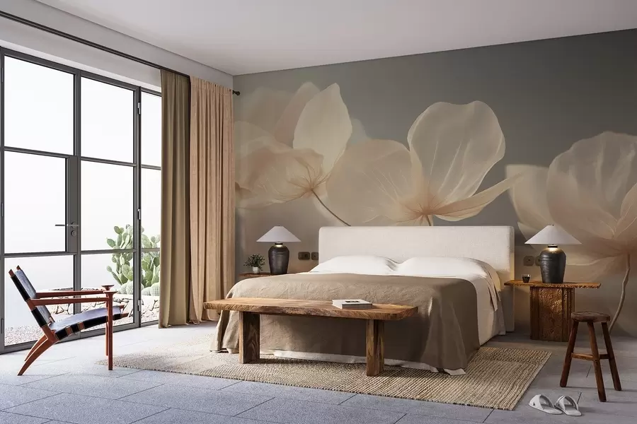τοιχογραφίες Πέταλα λωτού, μια λεπτή σύνθεση με γκρι φόντο w08500v2