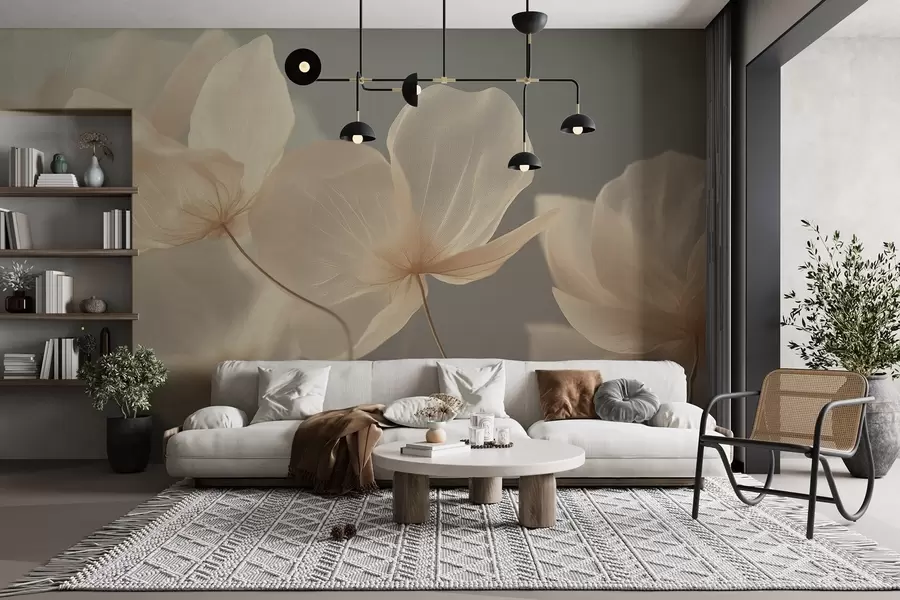 τοιχογραφίες Πέταλα λωτού, μια λεπτή σύνθεση με γκρι φόντο w08500v2