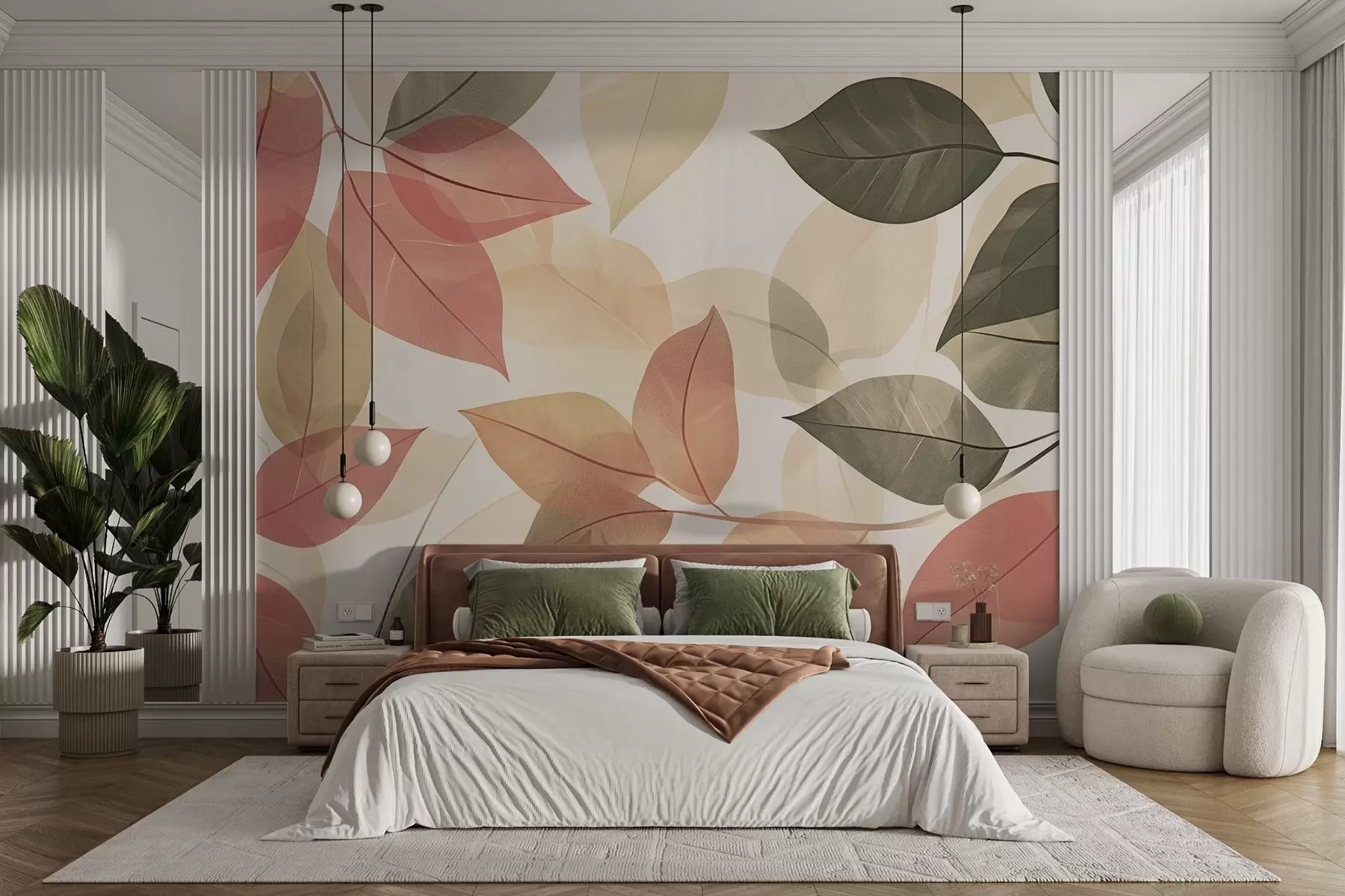 τοιχογραφίες Κλαδιά από φύλλα σε κόκκινους και πράσινους τόνους w08502