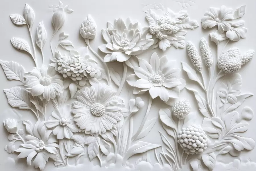 τοιχογραφίες ταπετσαρία σε στυλ ανάγλυφο με λουλούδια κήπου w02546