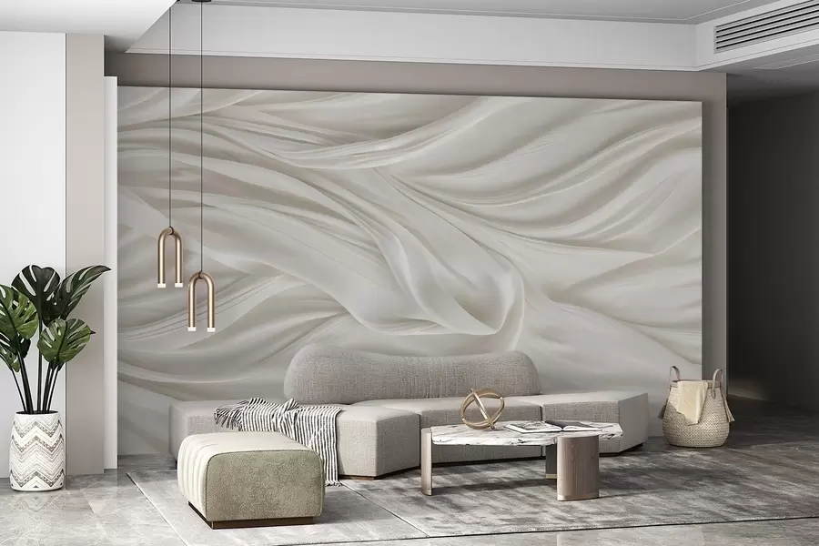 τοιχογραφίες Σύγχρονη εκτύπωση με απομίμηση λείου, τρεχούμενου λευκού υφάσματος με απαλές, φουσκωτές πτυχές και τσακίσεις w08537