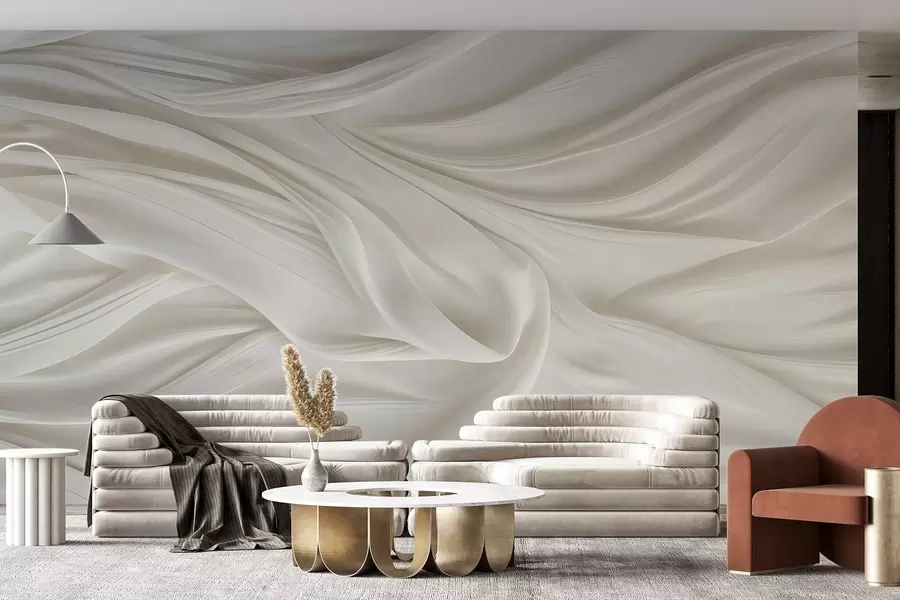 τοιχογραφίες Σύγχρονη εκτύπωση με απομίμηση λείου, τρεχούμενου λευκού υφάσματος με απαλές, φουσκωτές πτυχές και τσακίσεις w08537