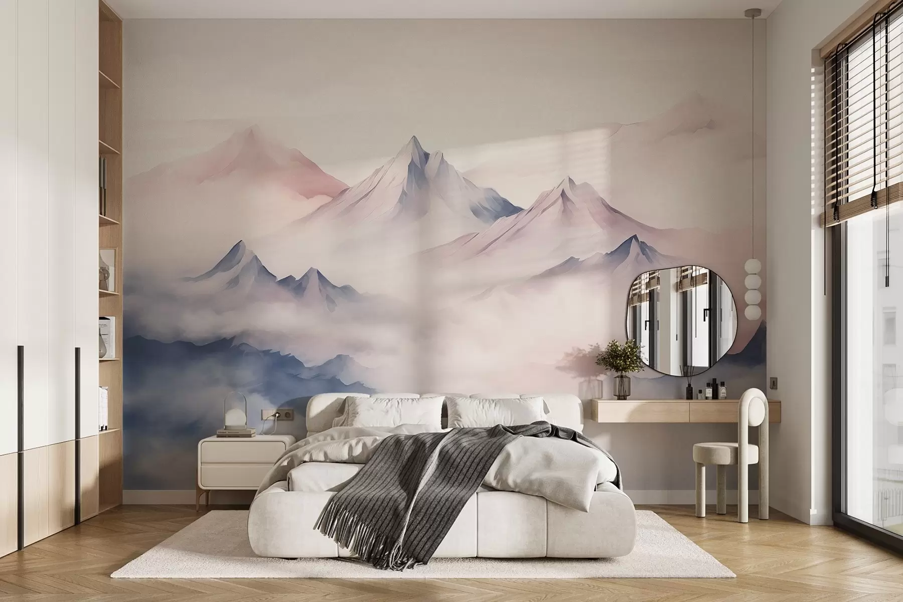 τοιχογραφίες Απαλή υδατογραφία βουνά στην ομίχλη w08573