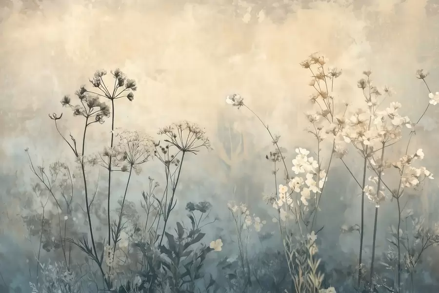 τοιχογραφίες ταπετσαρία οικολογικού στυλ με αγριολούλουδα και φυτά σε φόντο με υφή w02685