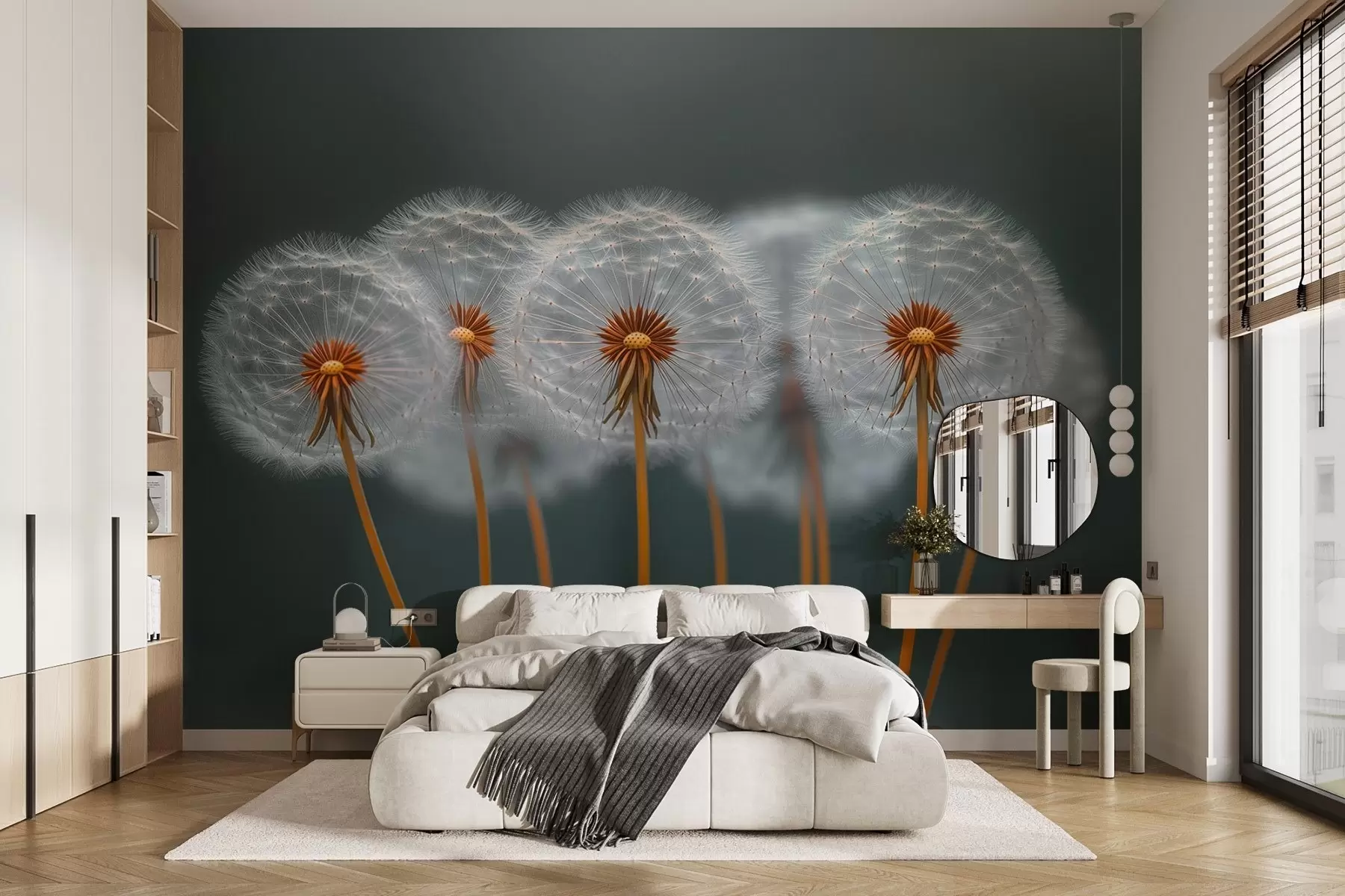 τοιχογραφίες Αέρινες πικραλίδες σε σκούρο φυσικό φόντο w08498