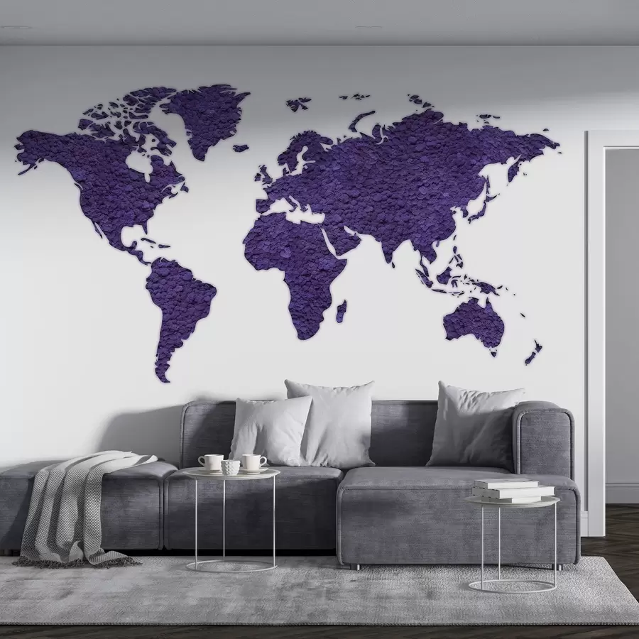 τοιχογραφίες Παγκόσμιος χάρτης με βρύα, φύση, μοβ παλέτα χρωμάτων  w02657v3