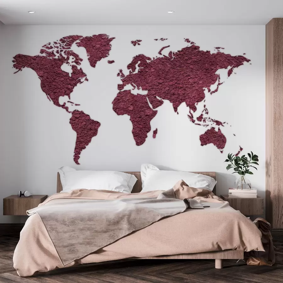 τοιχογραφίες Παγκόσμιος χάρτης με βρύα, φύση, μπορντό χρωματική παλέτα  w02657v5
