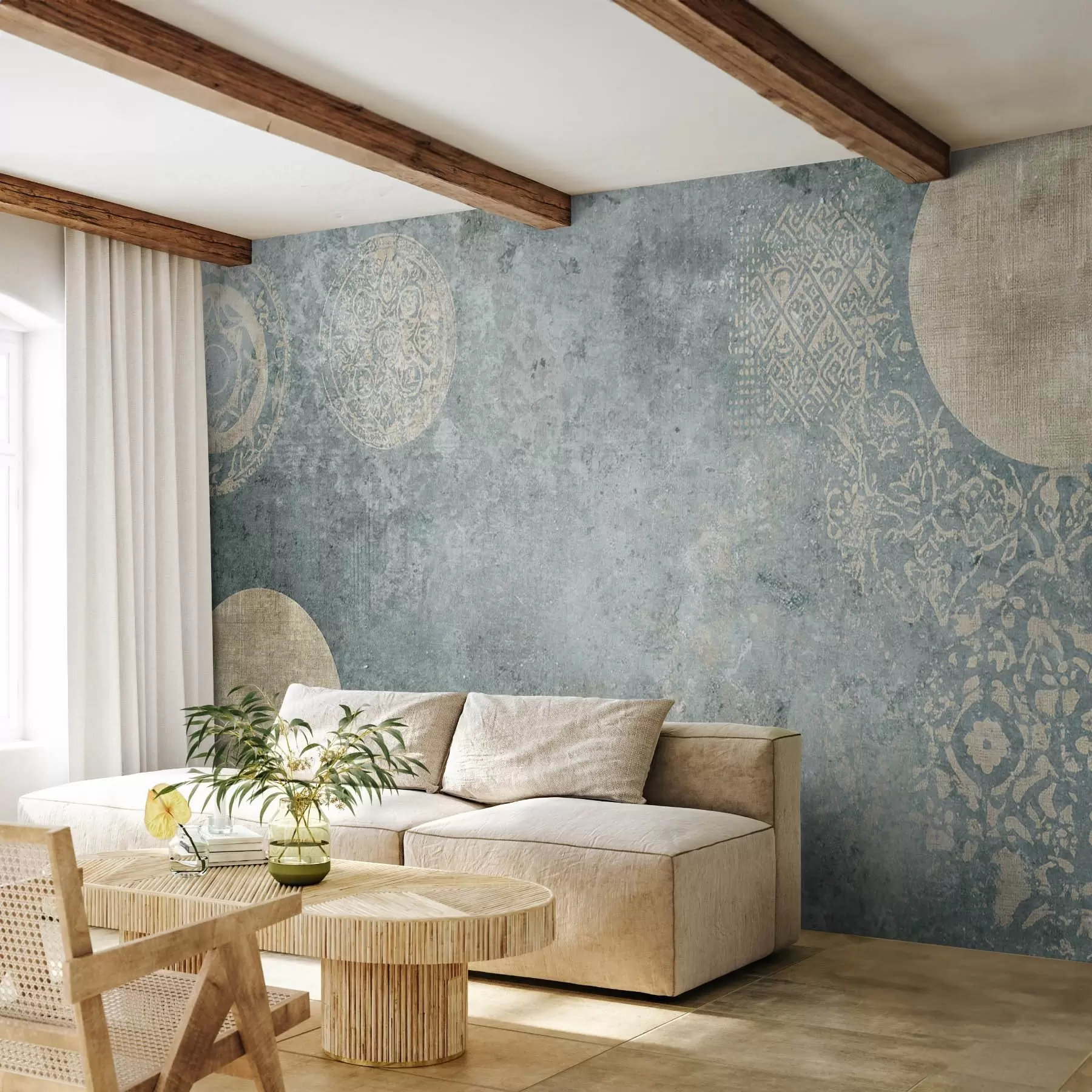 τοιχογραφίες Κίτρινοι κύκλοι σε παλαιωμένο φόντο w08627