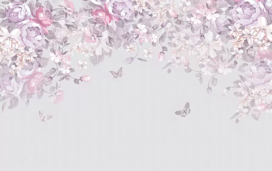 τοιχογραφίες Ντελικάτα άνθη και πεταλούδες που φτερουγίζουν u94295v2