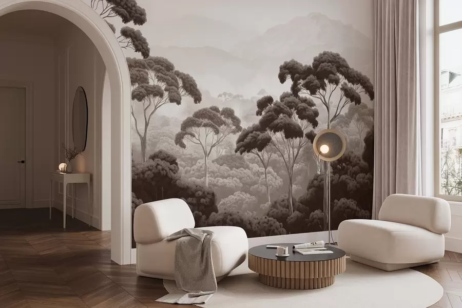 τοιχογραφίες Δάσος ζούγκλας, βουνά, τροπικά, φύση, μεγάλα δέντρα, καφέ χρώματα w02739v2