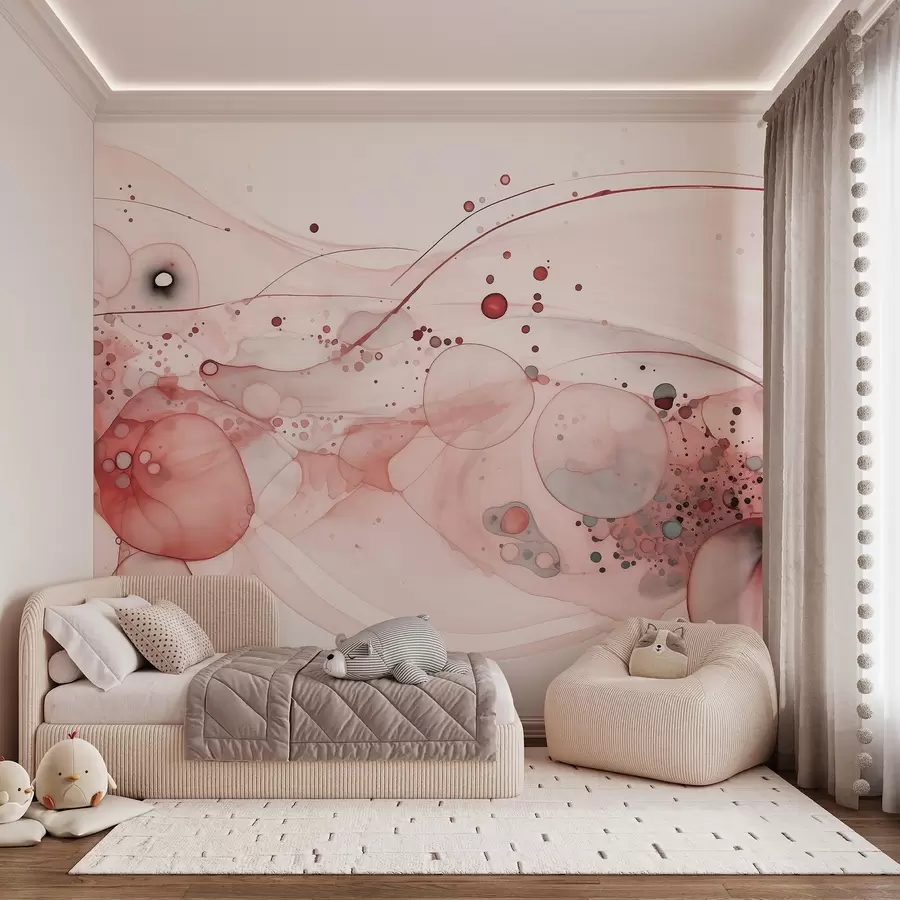 τοιχογραφίες Αφηρημένη τέχνη με μελάνι, ρευστό στυλ, ροζ χρωματική παλέτα  w02744v1