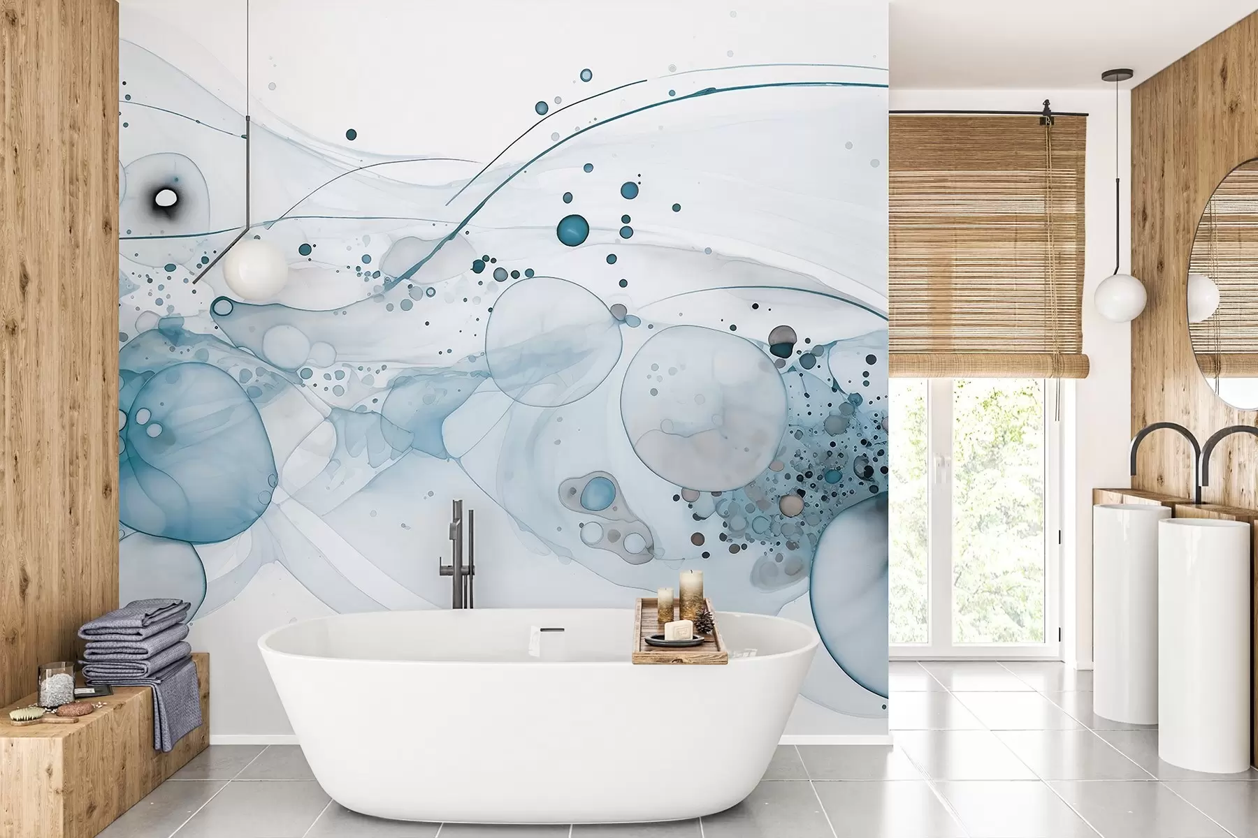 τοιχογραφίες Αφηρημένη τέχνη με μελάνι, ρευστό στυλ, μπλε παλέτα χρωμάτων  w02744v2