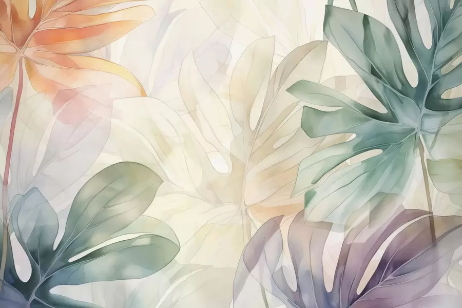 τοιχογραφίες Αφηρημένα τροπικά φύλλα απομίμηση υδατογραφία w02893