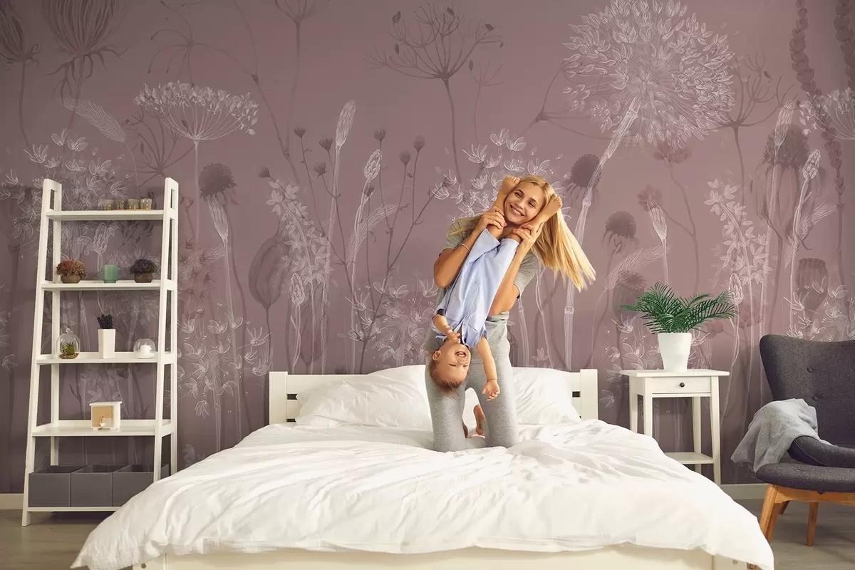 τοιχογραφίες Αέρινα πικραλίδες και αγριολούλουδα σε στυλ ακουαρέλας σε ροζ αποχρώσεις w08637v1