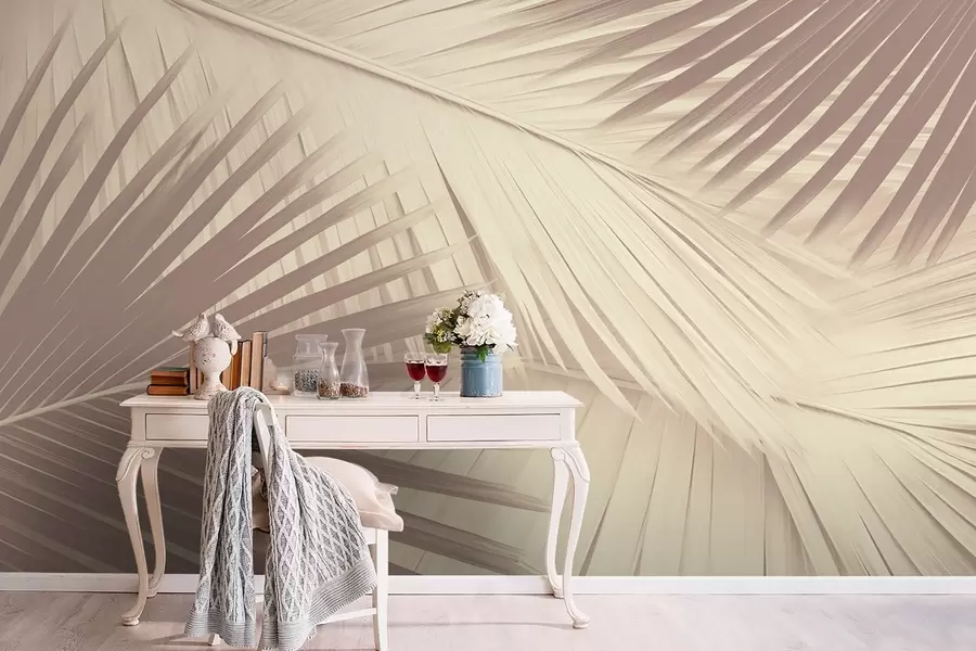 τοιχογραφίες Αφηρημένα φύλλα φοίνικα σε απαλές αποχρώσεις w08677