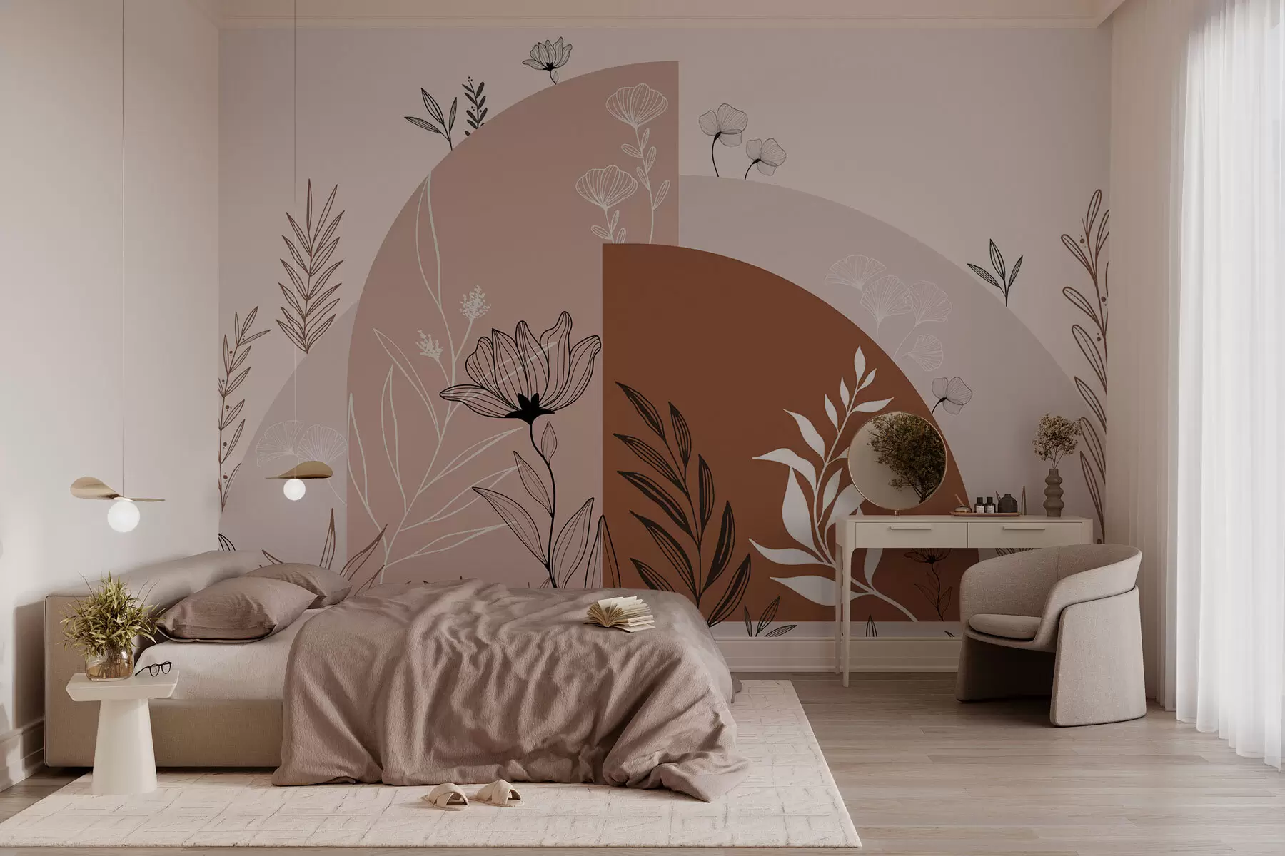 τοιχογραφίες Λουλούδια και καμάρες boho στυλ w02933