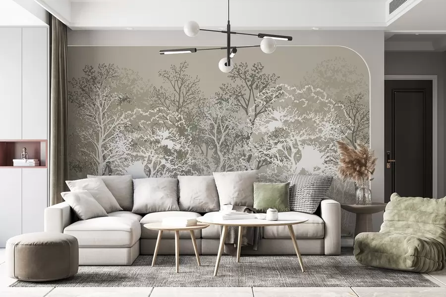 τοιχογραφίες Δέντρα στο δάσος, μινιμαλισμός, φύση, πράσινη χρωματική παλέτα  w02930v1