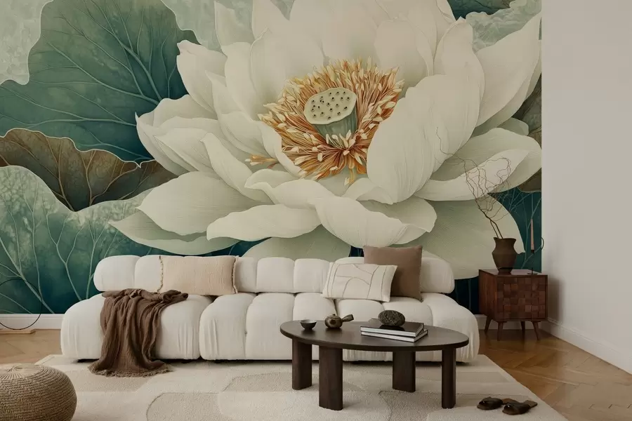 τοιχογραφίες Μεγάλο νούφαρο με φόντο φύλλα w02905