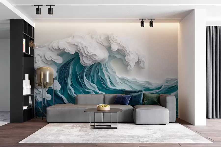 τοιχογραφίες Αφρίζον ωκεάνιο κύμα σε στυλ κοπής χαρτιού w08694