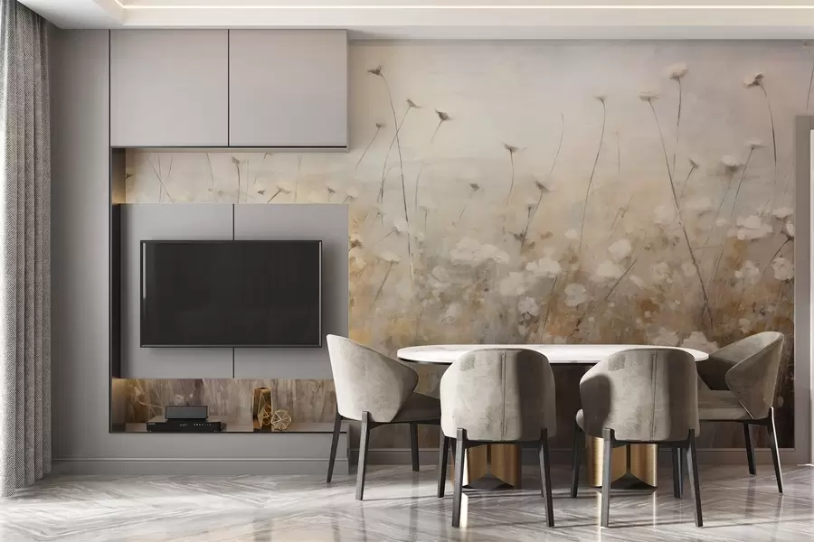 τοιχογραφίες Τείχος από σκυρόδεμα με λουλούδια σε στυλ grunge w02972