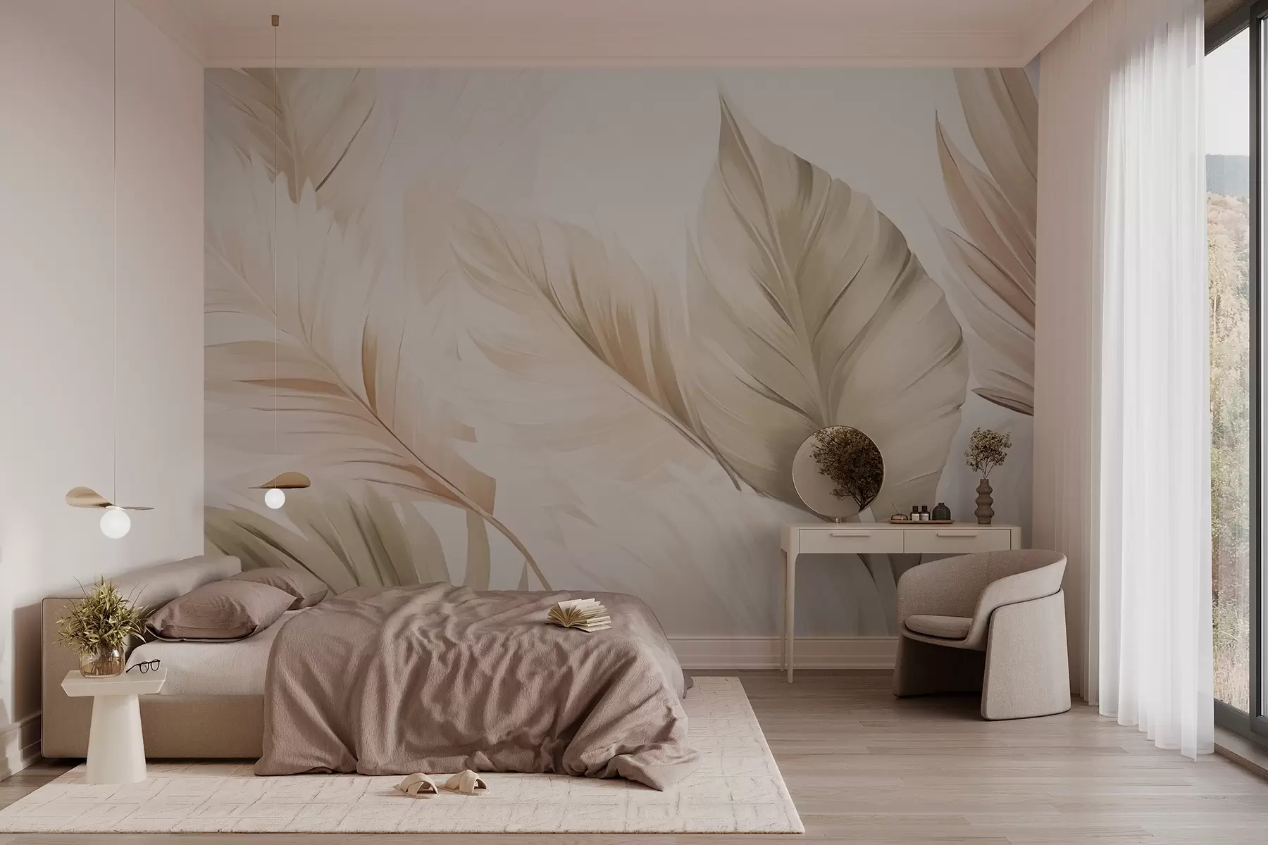 τοιχογραφίες Κομψό μοτίβο από ελαφρά φύλλα w02901