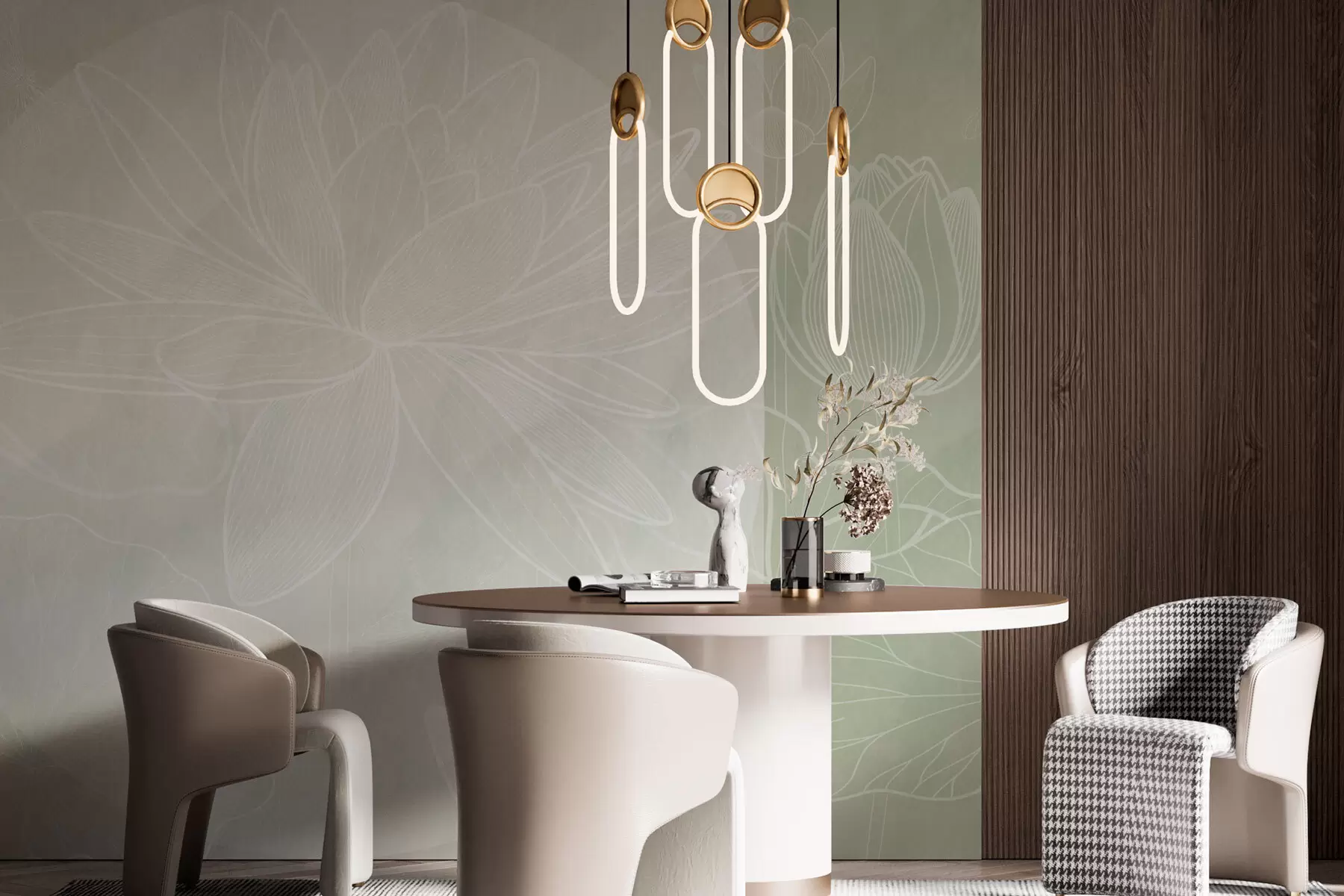 τοιχογραφίες Λουλούδια λωτού και γεωμετρία w03005v4