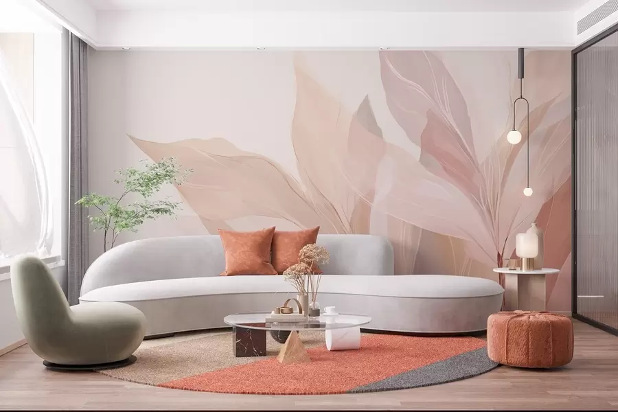 τοιχογραφίες Αφηρημένη εικόνα φύλλων σε ανοιχτά χρώματα w03135