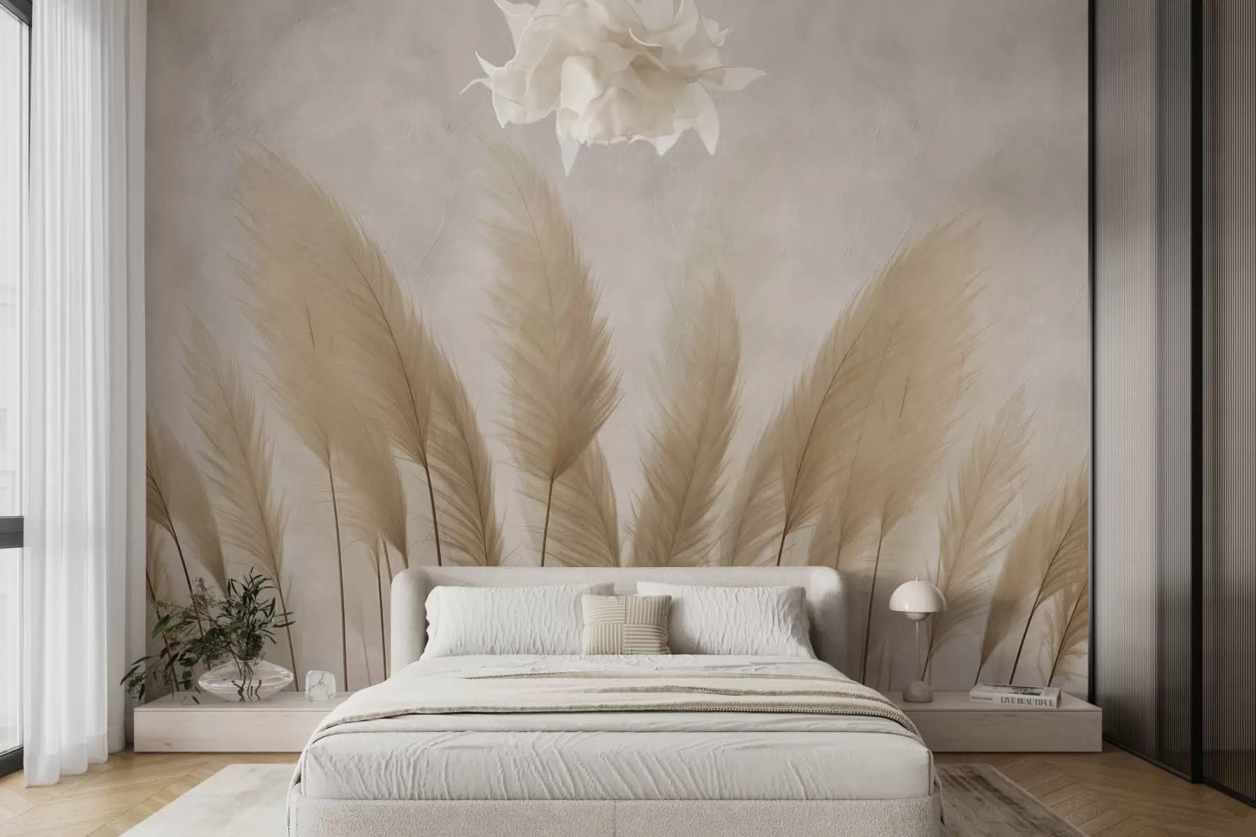 τοιχογραφίες Ψηλά φυτά σε ανοιχτό μπεζ φόντο w08857